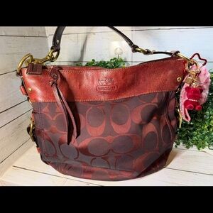 Coach Burgundy and Brown Signature Shoulder Bag